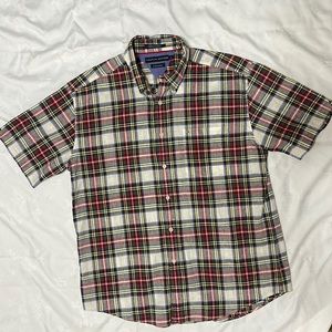 Preowned Tommy Hilfiger Men’s SZ L short sleeve shirt plaid linen/cotton